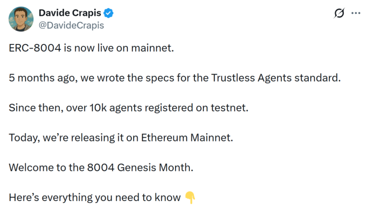 AI Agent 时代的新船票：力推 ERC-8004，以太坊在押注什么？