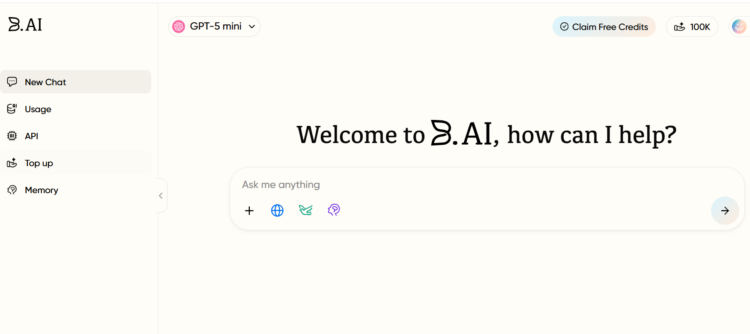 B.AI LLM 服务快速入门指南：四步畅玩多款 AI 大模型对话与API接入，登录即领 100,000 免费AI积分